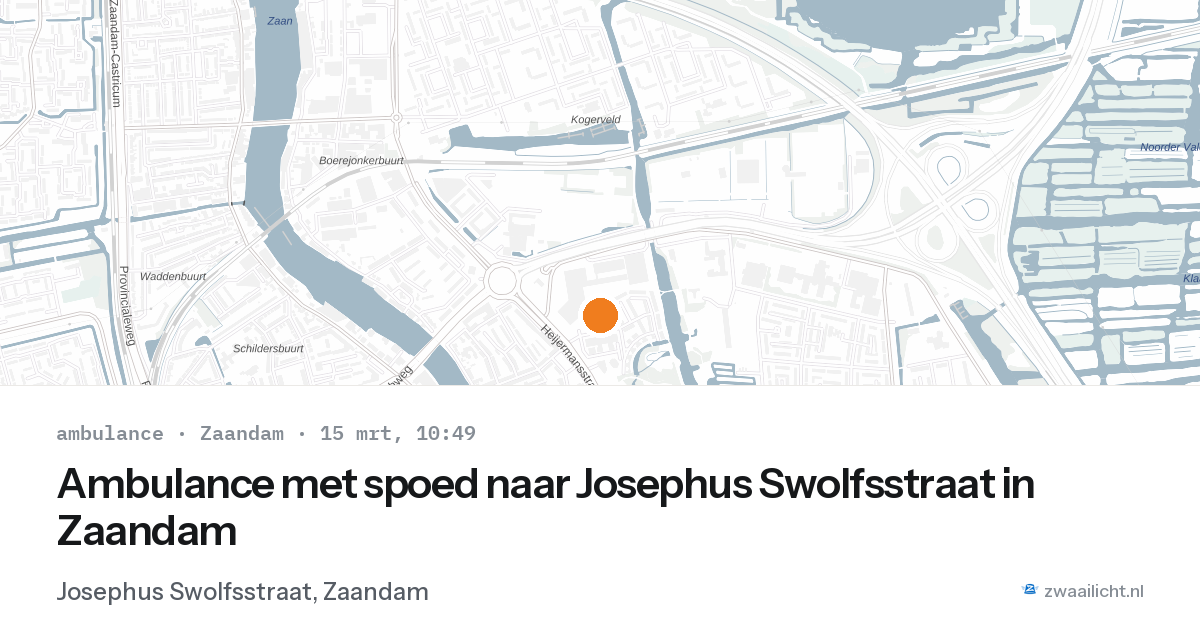 Ambulance met spoed naar Josephus Swolfsstraat in Zaandam — 15 mrt 2026