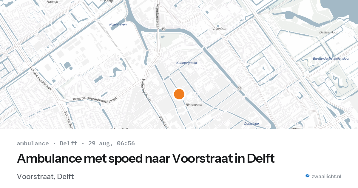 Ambulance met spoed naar Voorstraat in Delft — 29 aug 2026