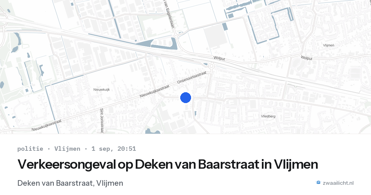 Verkeersongeval op Deken van Baarstraat in Vlijmen — 1 sep 2026