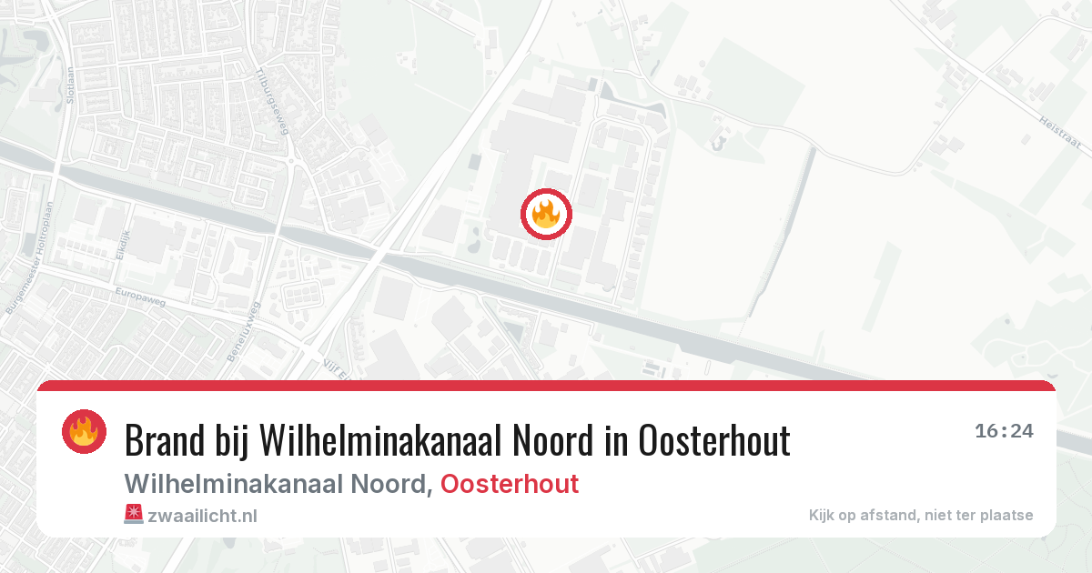Brand bij Wilhelminakanaal Noord in Oosterhout — 12 aug 2026