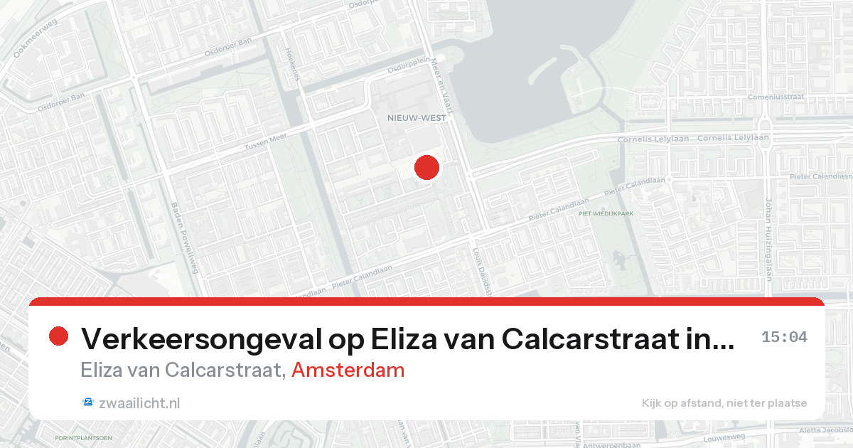 Verkeersongeval op Eliza van Calcarstraat in Amsterdam — 20 aug 2026