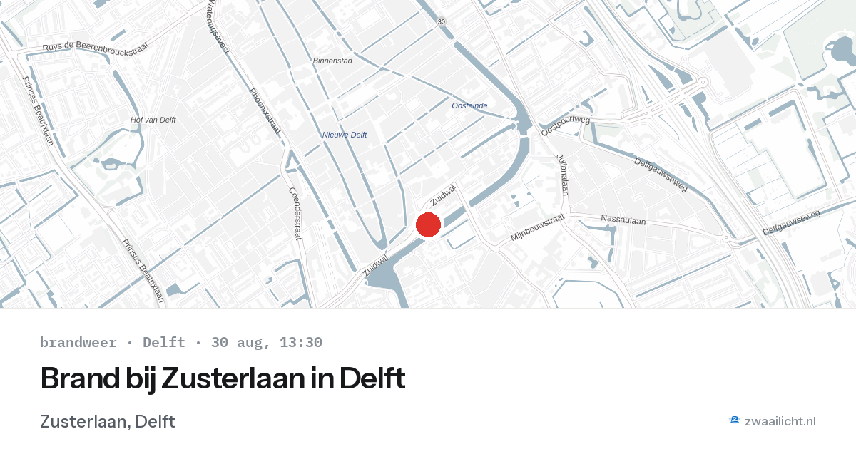 Brand bij Zusterlaan in Delft — 30 aug 2026