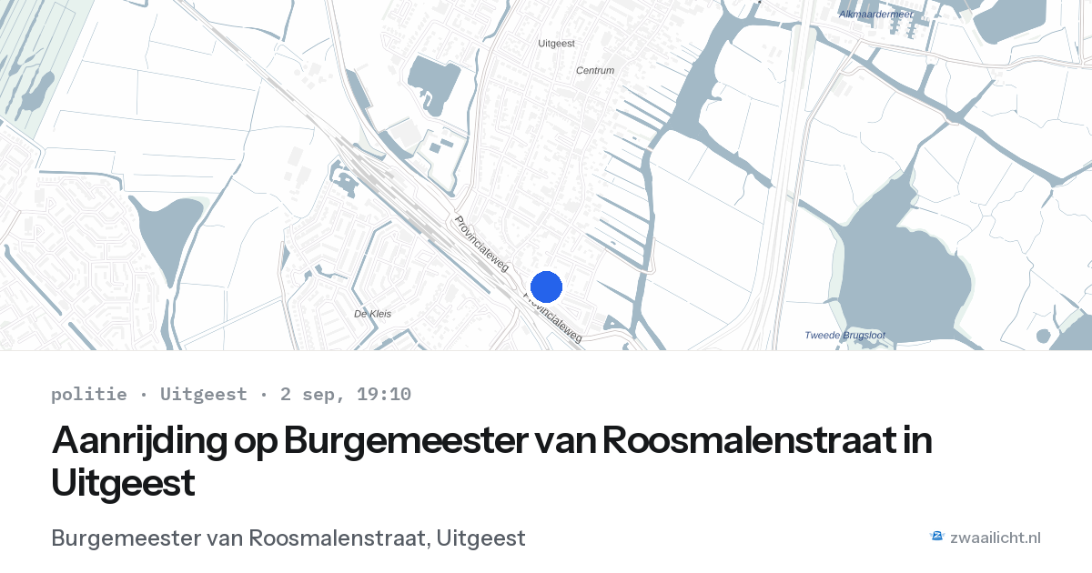 Aanrijding op Burgemeester van Roosmalenstraat in Uitgeest — 2 sep 2026