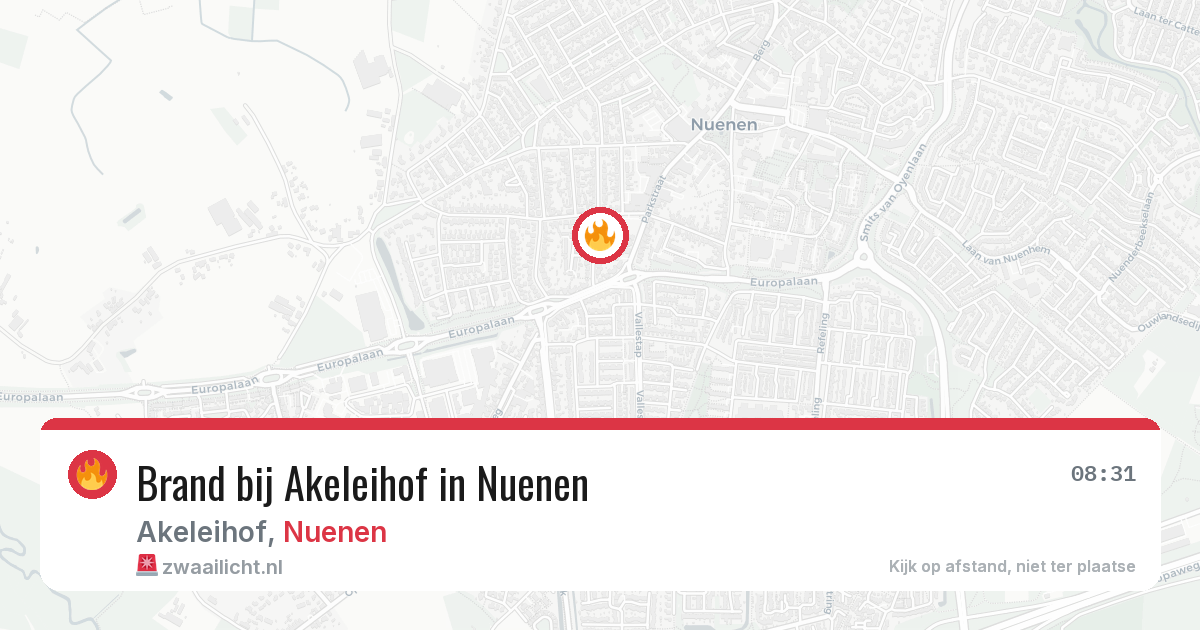 Brand bij Akeleihof in Nuenen — 9 aug 2026