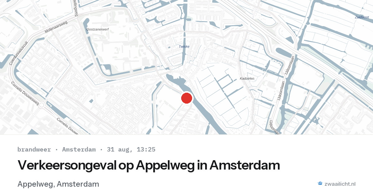 Verkeersongeval op Appelweg in Amsterdam — 31 aug 2026