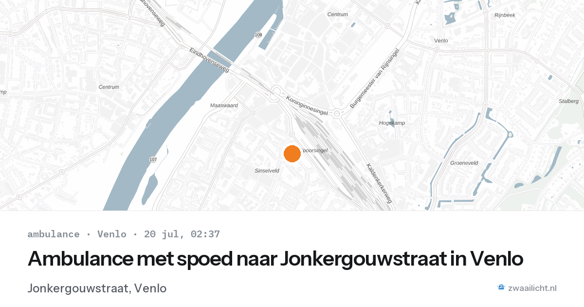 Ambulance met spoed naar Jonkergouwstraat in Venlo — 20 jul 2026