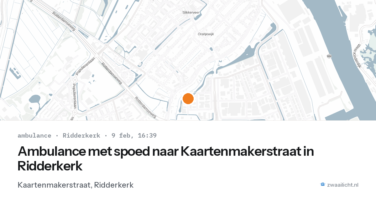 Ambulance met spoed naar Kaartenmakerstraat in Ridderkerk — 9 feb 2026