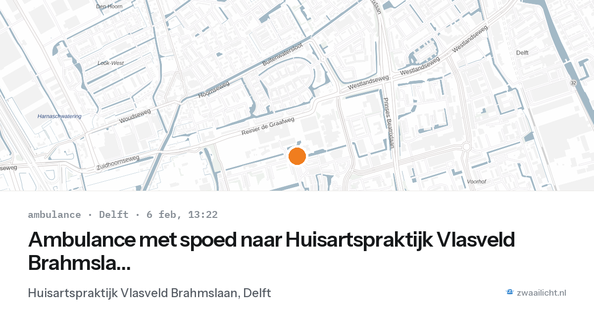 Ambulance met spoed naar Huisartspraktijk Vlasveld Brahmslaan in Delft — 6 feb 2026