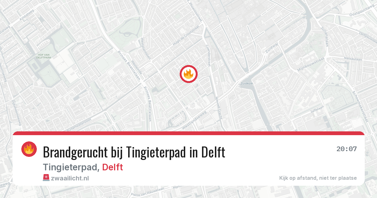 Brandgerucht bij Tingieterpad in Delft — 24 jun 2026