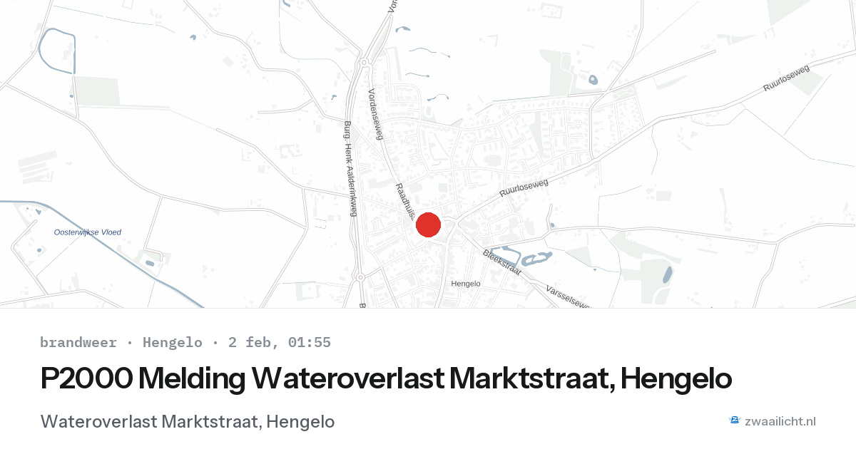 P2000 Melding Wateroverlast Marktstraat, Hengelo — 2 feb 2026