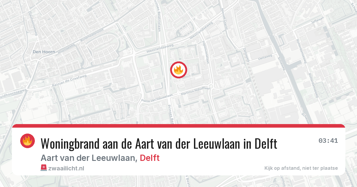 Woningbrand aan de Aart van der Leeuwlaan in Delft — 7 mrt 2026