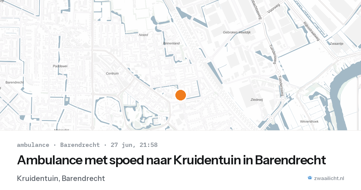 Ambulance met spoed naar Kruidentuin in Barendrecht — 27 jun 2026