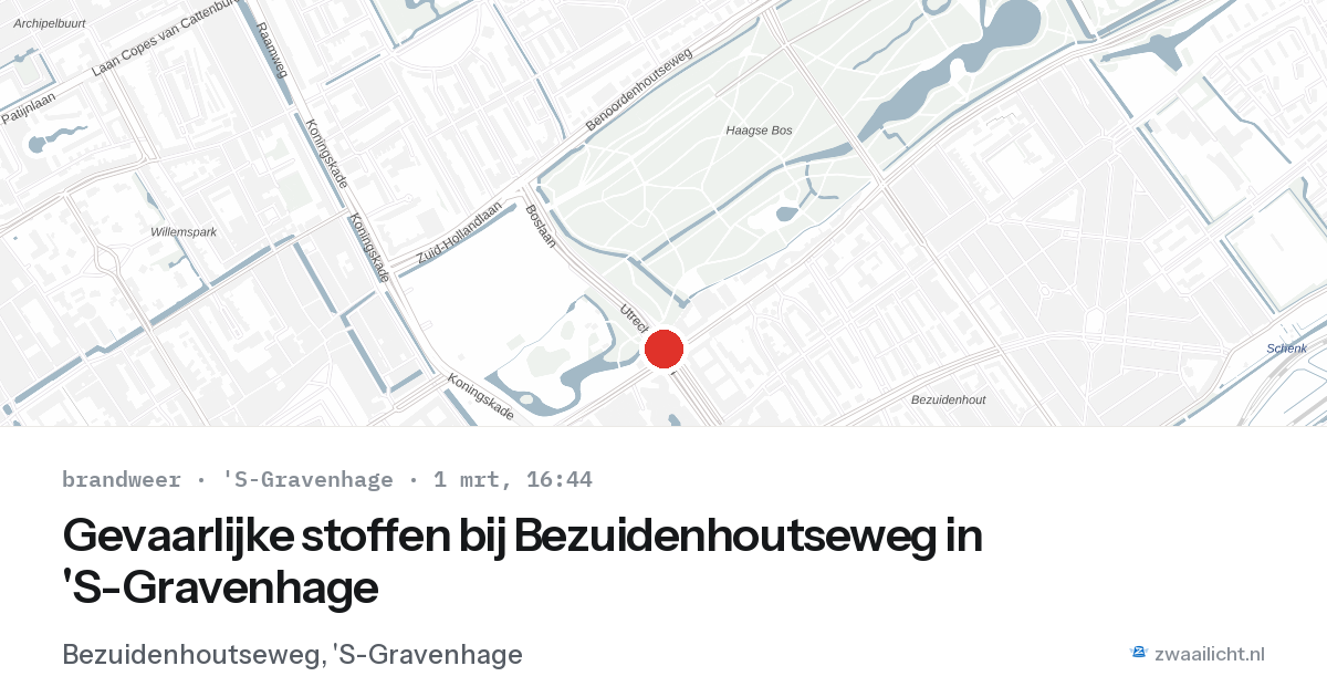 Gevaarlijke stoffen bij Bezuidenhoutseweg in 'S-Gravenhage — 1 mrt 2026