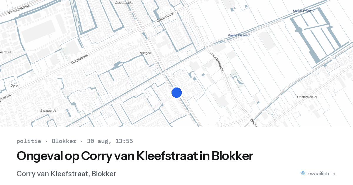 Ongeval op Corry van Kleefstraat in Blokker — 30 aug 2026