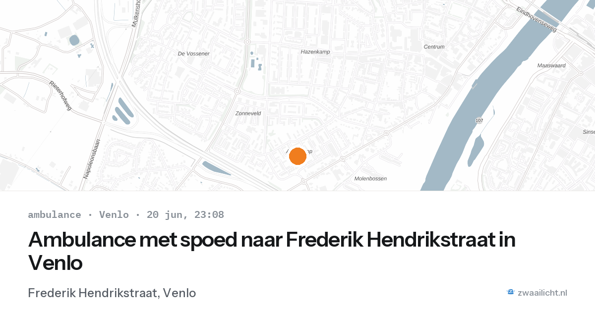 Ambulance met spoed naar Frederik Hendrikstraat in Venlo — 20 jun 2026