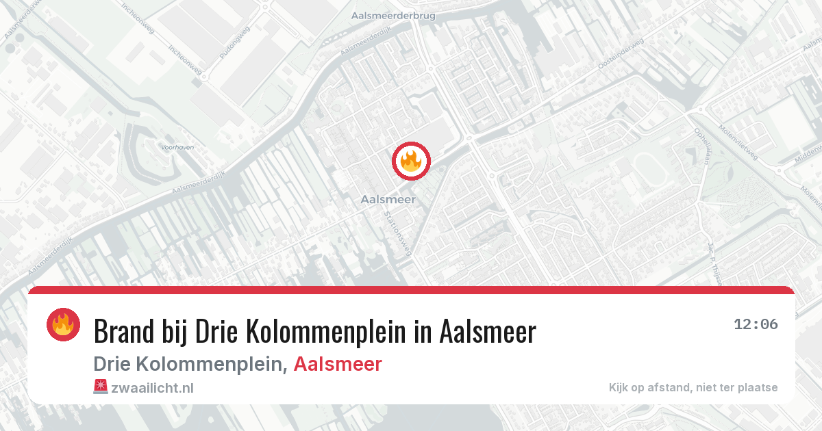 Brand bij Drie Kolommenplein in Aalsmeer — 12 aug 2026