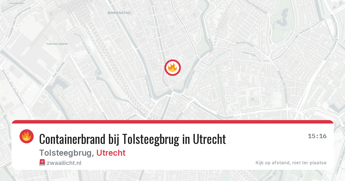 Containerbrand bij Tolsteegbrug in Utrecht — 6 aug 2026