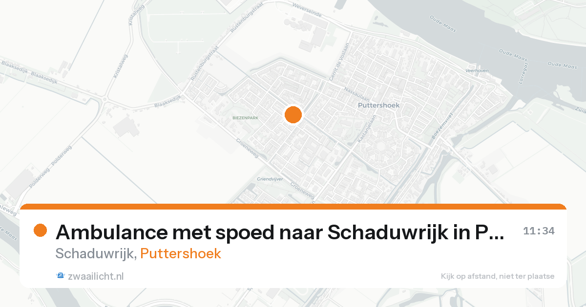 Ambulance met spoed naar Schaduwrijk in Puttershoek — 18 aug 2026