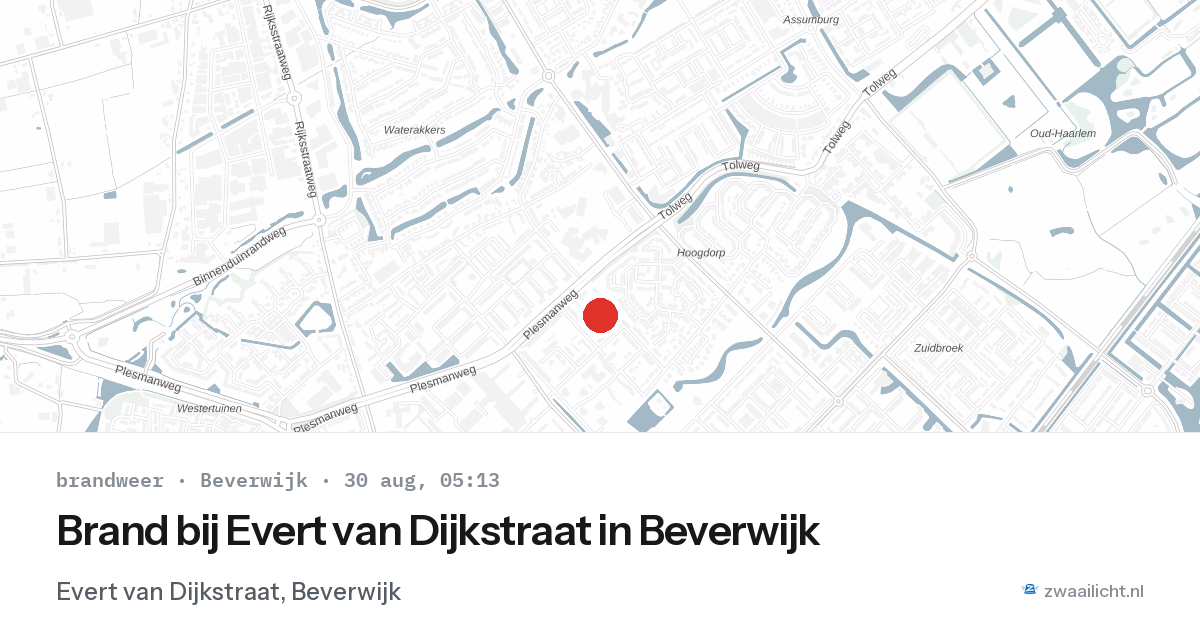 Brand bij Evert van Dijkstraat in Beverwijk — 30 aug 2026