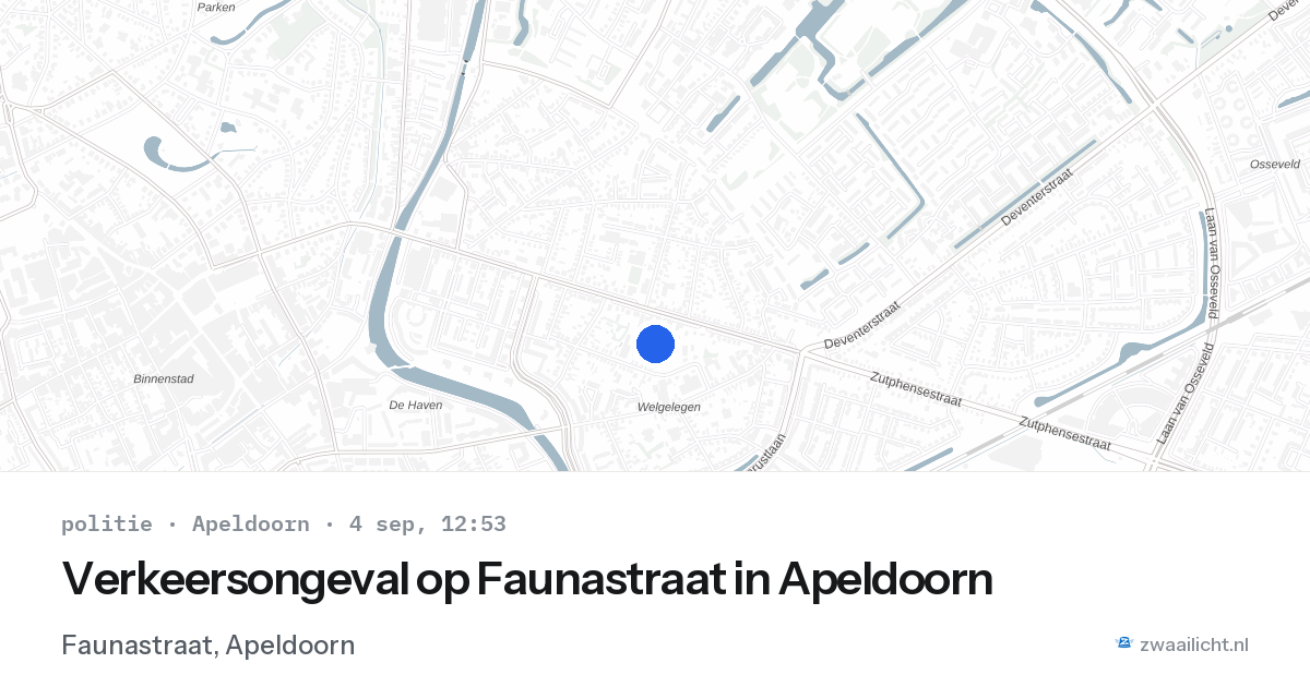 Verkeersongeval op Faunastraat in Apeldoorn — 4 sep 2026