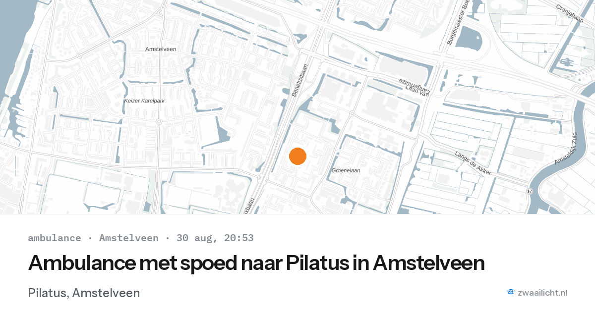 Ambulance met spoed naar Pilatus in Amstelveen — 30 aug 2026