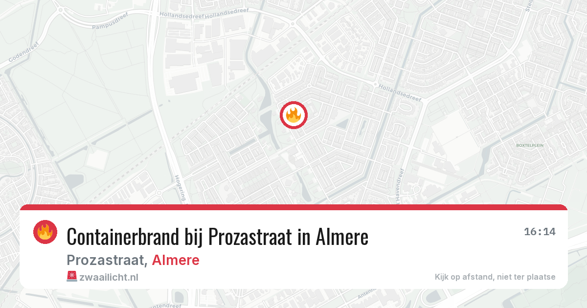 Containerbrand bij Prozastraat in Almere — 6 aug 2026