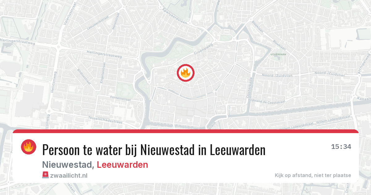 Persoon te water bij Nieuwestad in Leeuwarden — 15 jul 2026