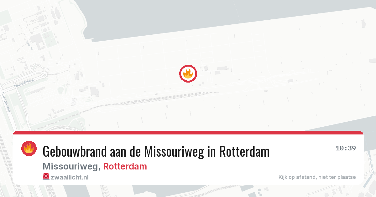 Gebouwbrand aan de Missouriweg in Rotterdam — 13 aug 2026