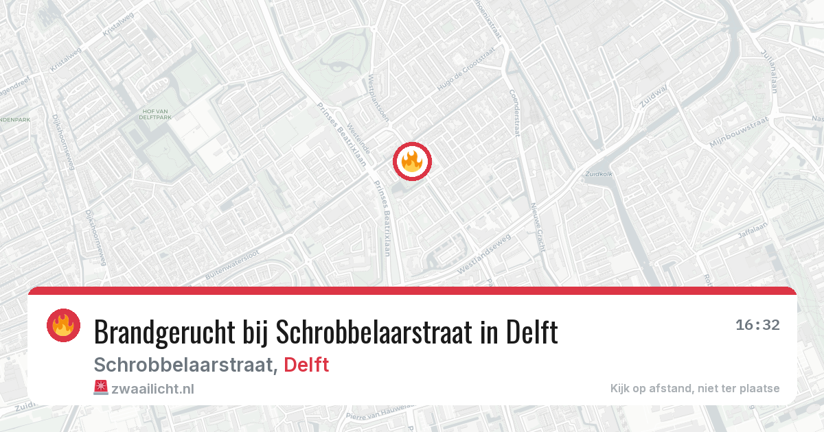 Brandgerucht bij Schrobbelaarstraat in Delft — 18 mrt 2026