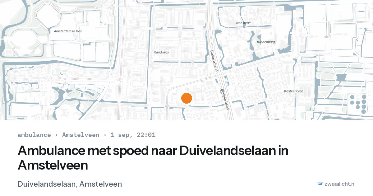 Ambulance met spoed naar Duivelandselaan in Amstelveen — 1 sep 2026