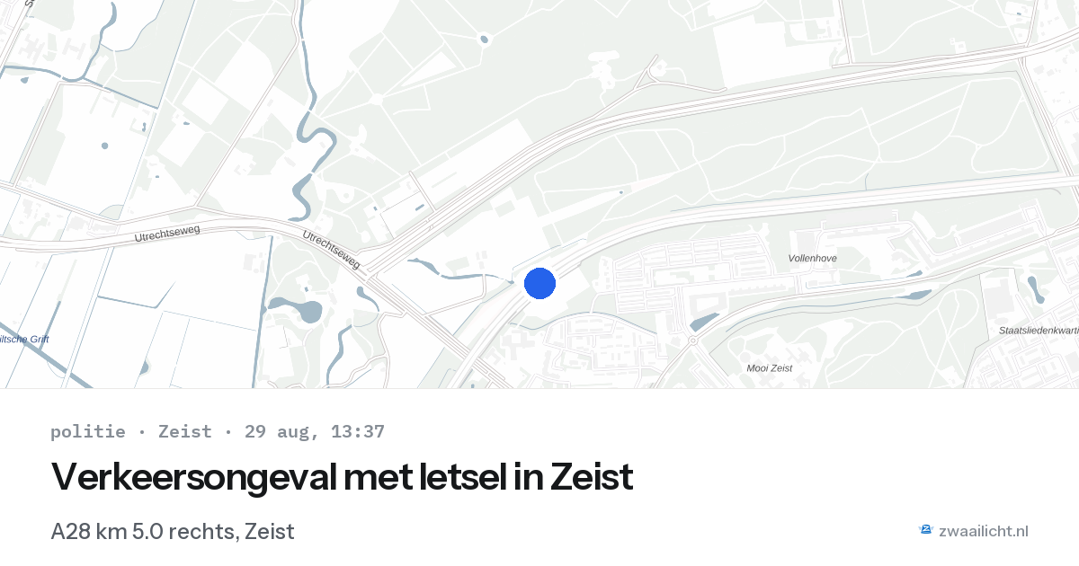 Verkeersongeval met letsel in Zeist — 29 aug 2026