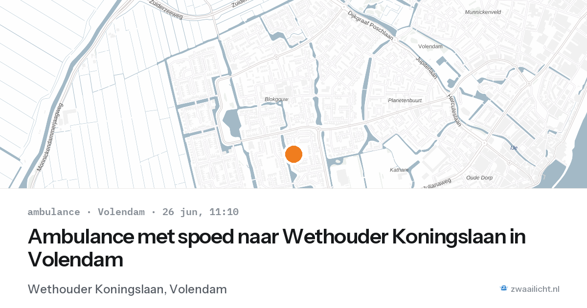 Ambulance met spoed naar Wethouder Koningslaan in Volendam — 26 jun 2026