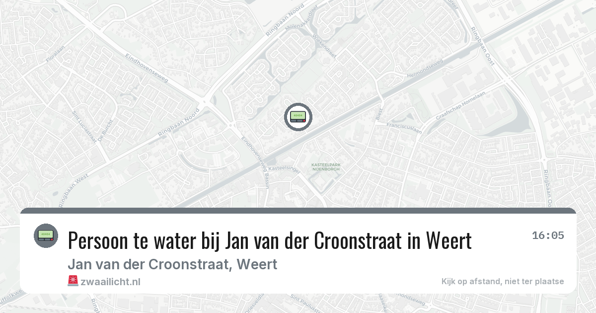 Persoon te water bij Jan van der Croonstraat in Weert — 13 aug 2026