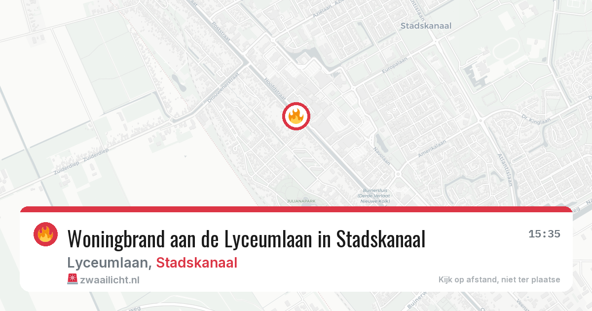 Woningbrand aan de Lyceumlaan in Stadskanaal — 9 aug 2026