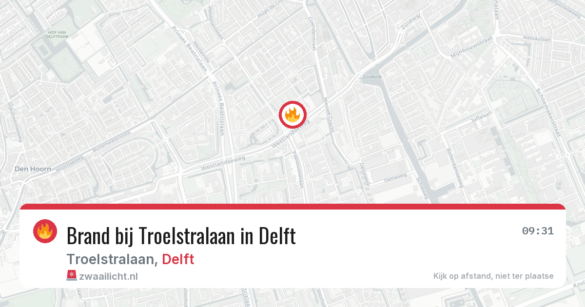 Brand bij Troelstralaan in Delft — 26 jun 2026