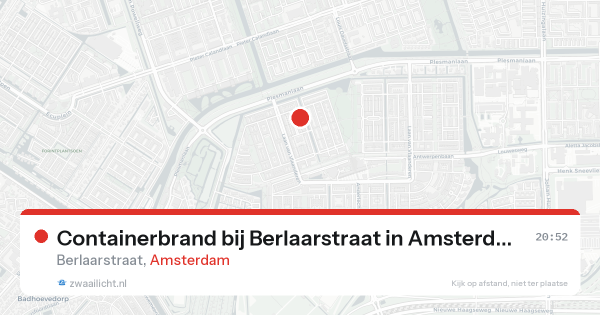 Containerbrand bij Berlaarstraat in Amsterdam — 16 aug 2026