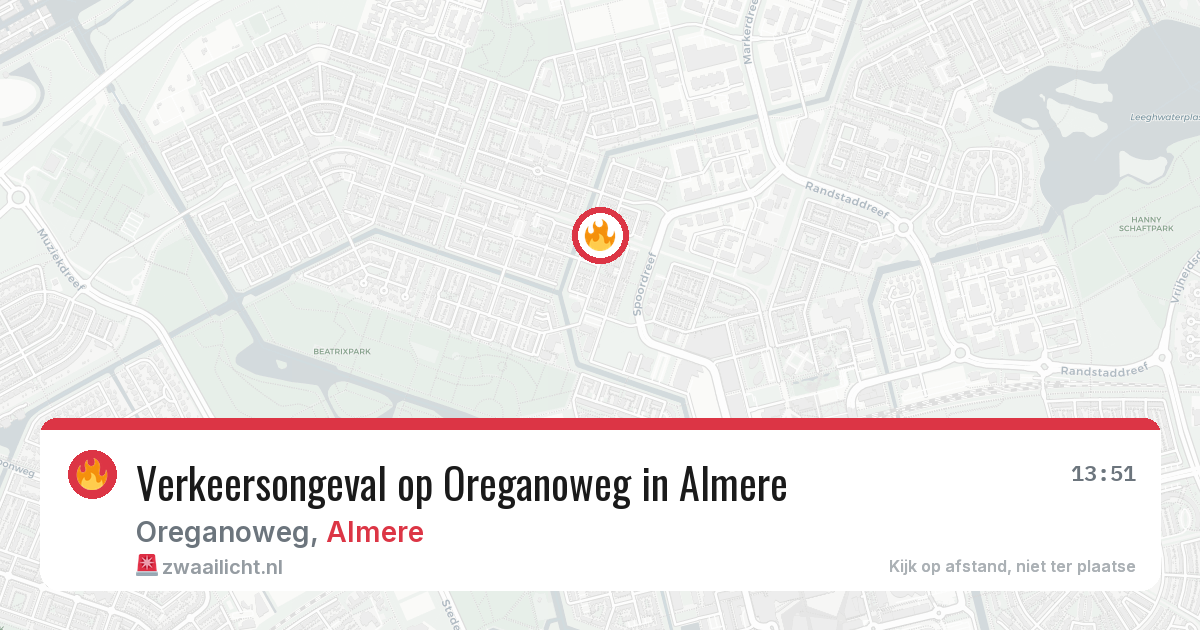 Verkeersongeval op Oreganoweg in Almere — 8 aug 2026
