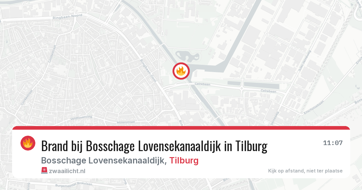 Brand bij Bosschage Lovensekanaaldijk in Tilburg — 9 aug 2026