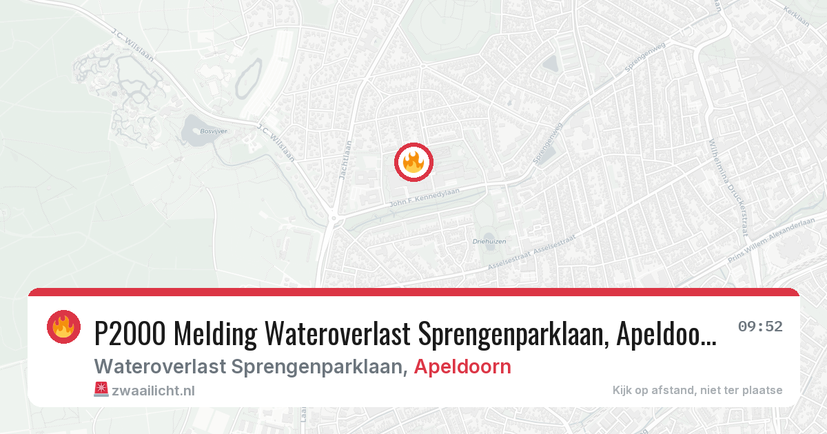 P2000 Melding Wateroverlast Sprengenparklaan, Apeldoorn — 30 jan 2026