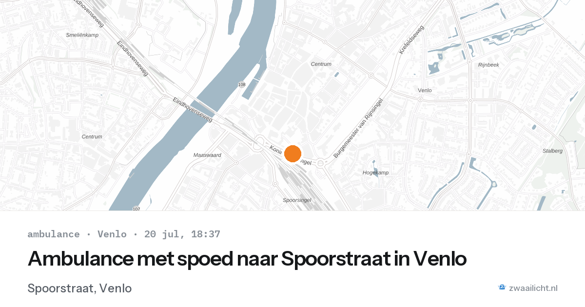 Ambulance met spoed naar Spoorstraat in Venlo — 20 jul 2026