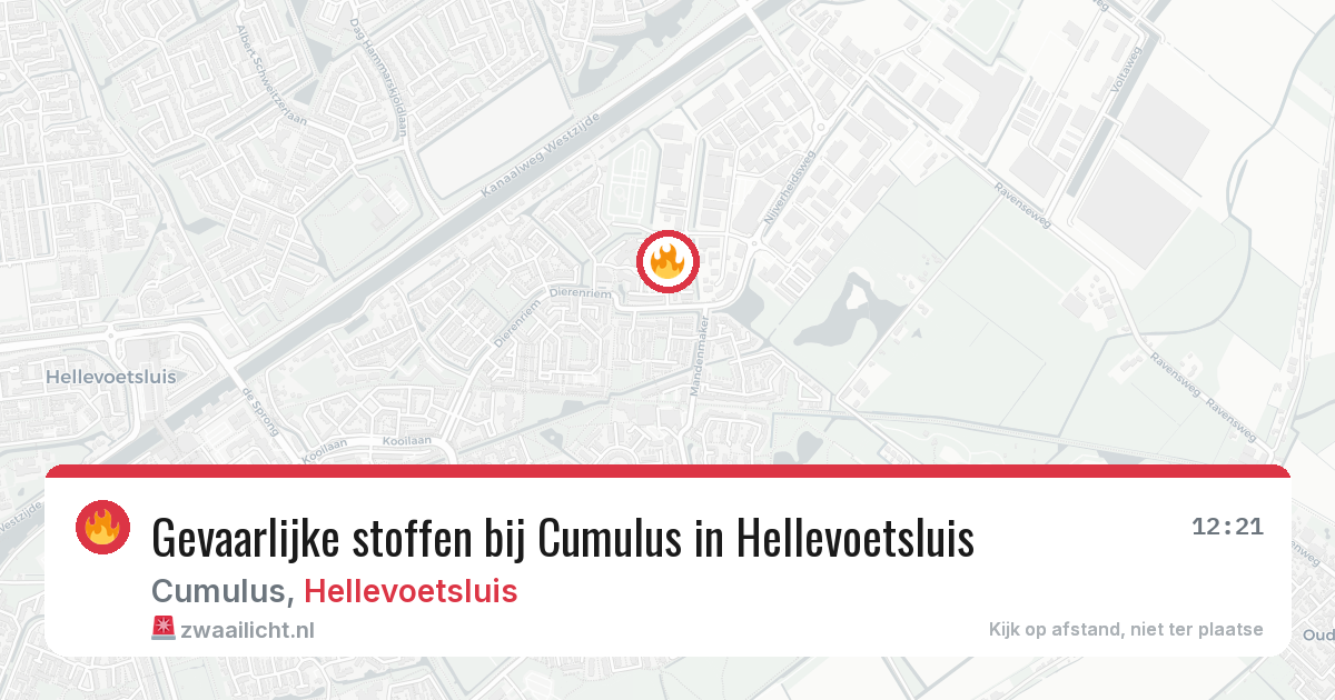 Gevaarlijke stoffen bij Cumulus in Hellevoetsluis — 12 jul 2026