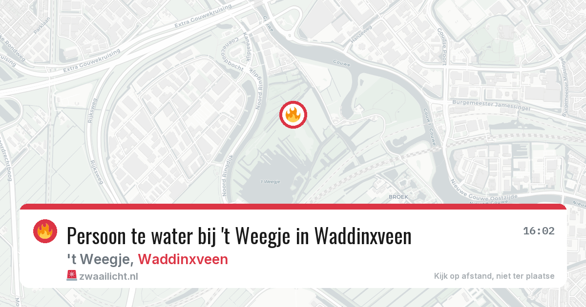Persoon te water bij 't Weegje in Waddinxveen — 6 aug 2026