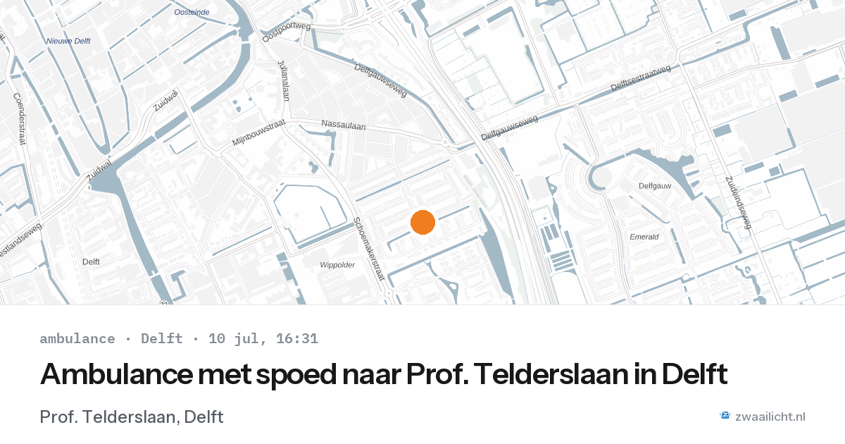 Ambulance met spoed naar Prof. Telderslaan in Delft — 10 jul 2026