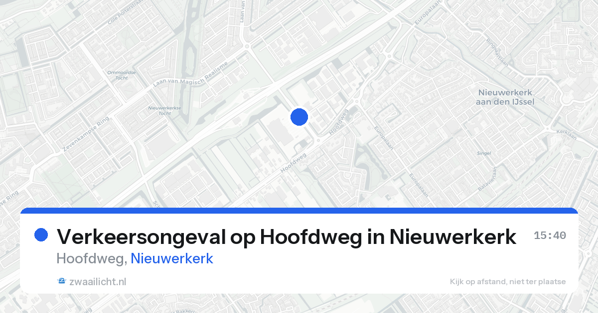 Verkeersongeval op Hoofdweg in Nieuwerkerk — 15 aug 2026