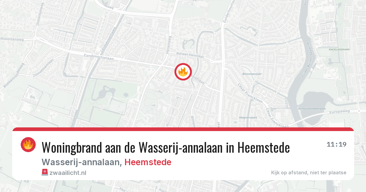 Woningbrand aan de Wasserij-annalaan in Heemstede — 7 aug 2026