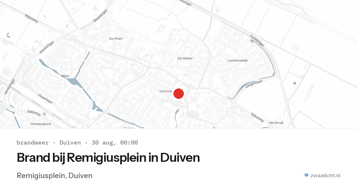 Brand bij Remigiusplein in Duiven — 29 aug 2026