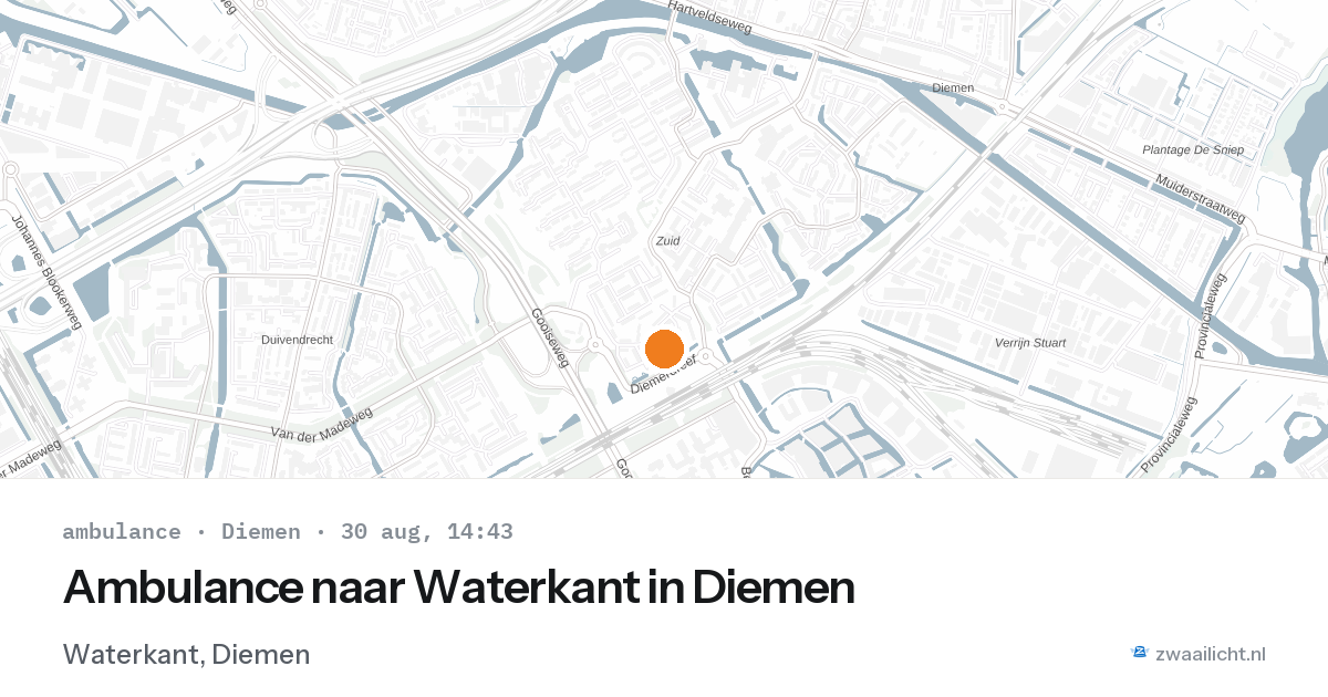 Ambulance naar Waterkant in Diemen — 30 aug 2026