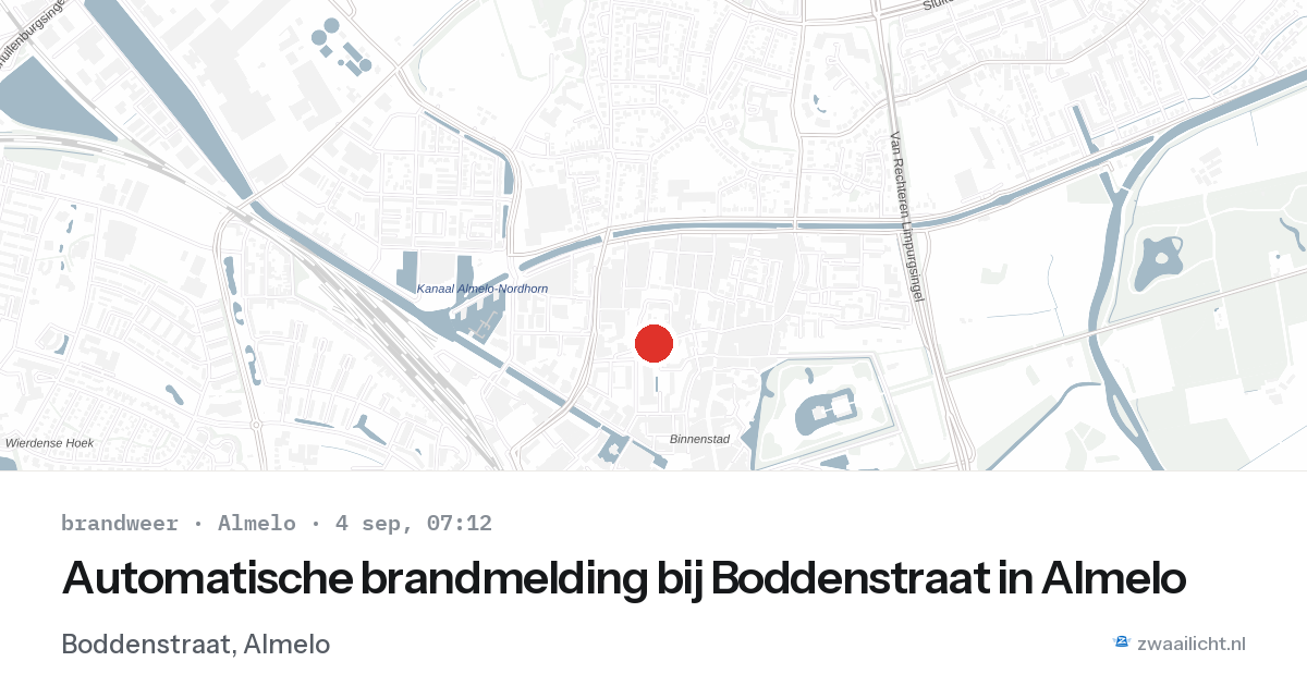 Automatische brandmelding bij Boddenstraat in Almelo — 4 sep 2026