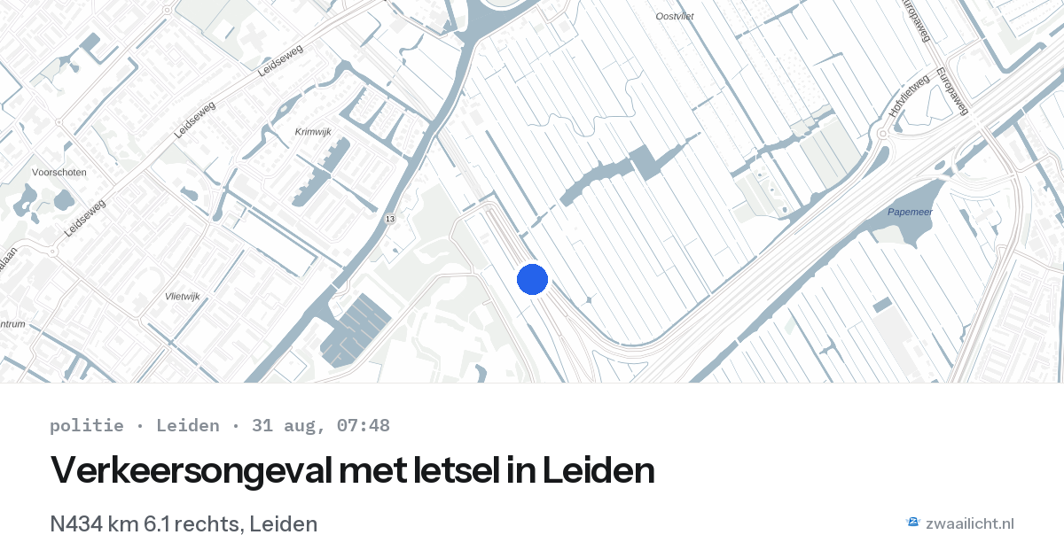 Verkeersongeval met letsel in Leiden — 31 aug 2026