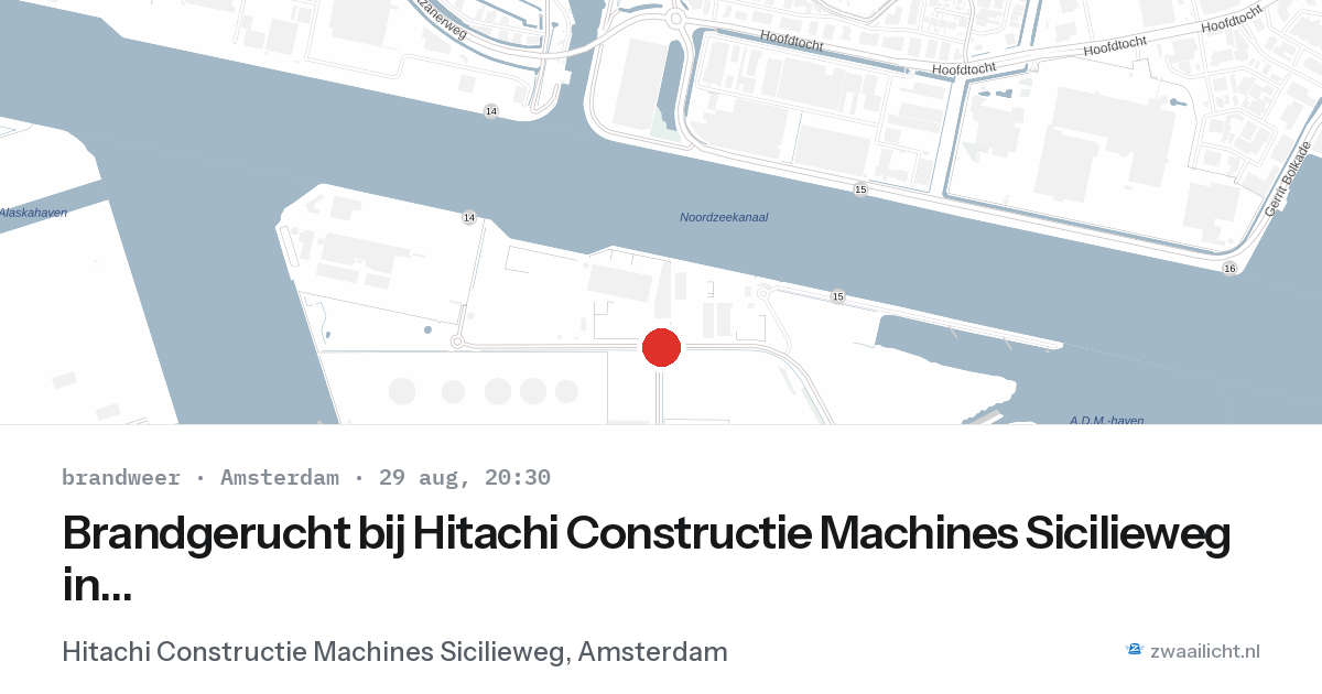 Brandgerucht bij Hitachi Constructie Machines Sicilieweg in Amsterdam — 29 aug 2026
